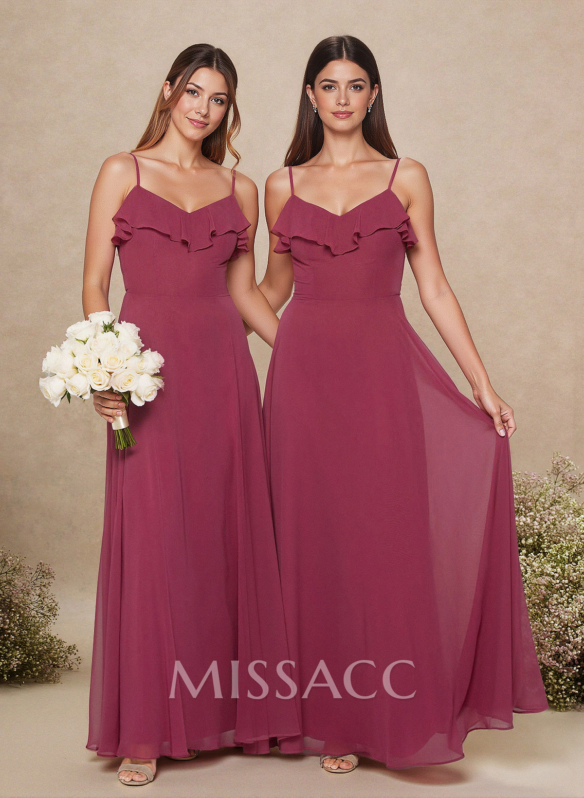 Sweet & Flow A-Line Sweetheart Floor-Length Chiffon Bridesmaid With Ruffle