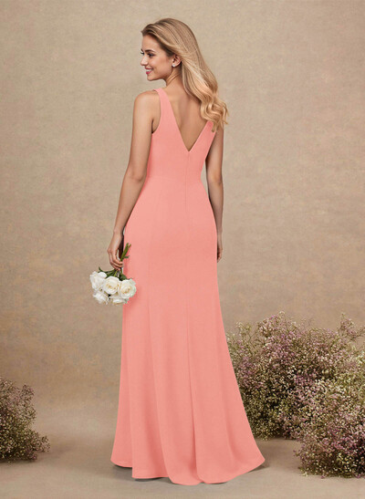 Simple Trumpet/Mermaid Plunge Neck Floor-Length Chiffon Bridesmaid With Split Front