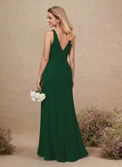 Simple Trumpet/Mermaid Plunge Neck Floor-Length Chiffon Bridesmaid With Split Front