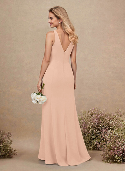 Simple Trumpet/Mermaid Plunge Neck Floor-Length Chiffon Bridesmaid With Split Front