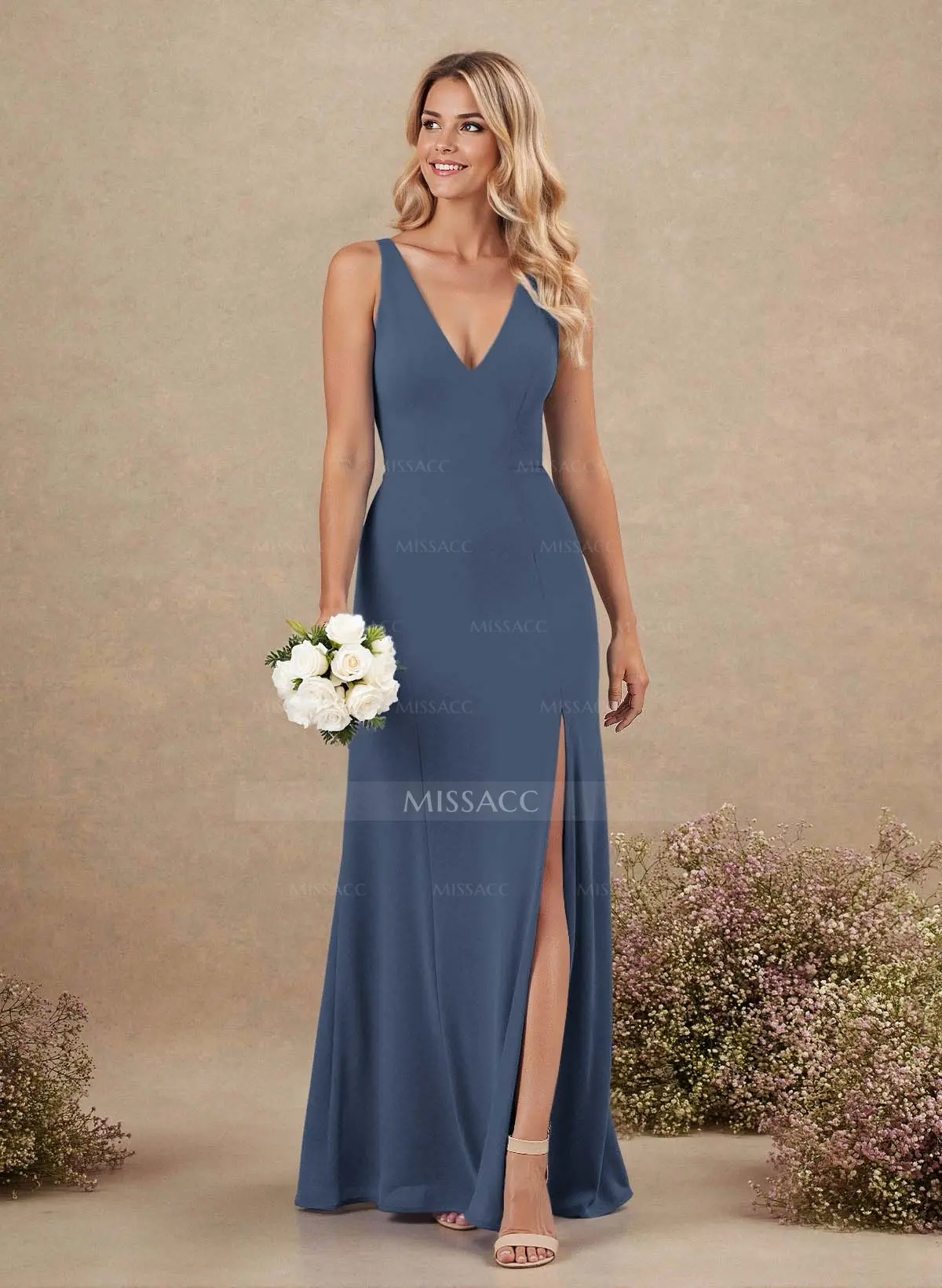 sachin and babi light blue dress Casual Spaghetti Plunged Empire Chiffon Front Split Blue Dress  Ms. Grace