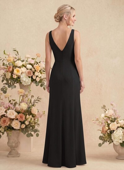 Simple Trumpet/Mermaid Plunge Neck Floor-Length Chiffon Bridesmaid With Split Front