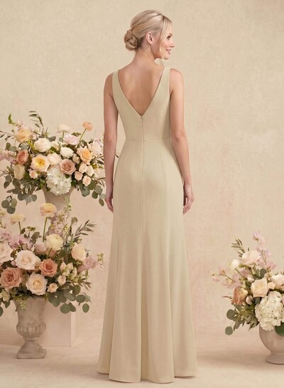 Simple Trumpet/Mermaid Plunge Neck Floor-Length Chiffon Bridesmaid With Split Front