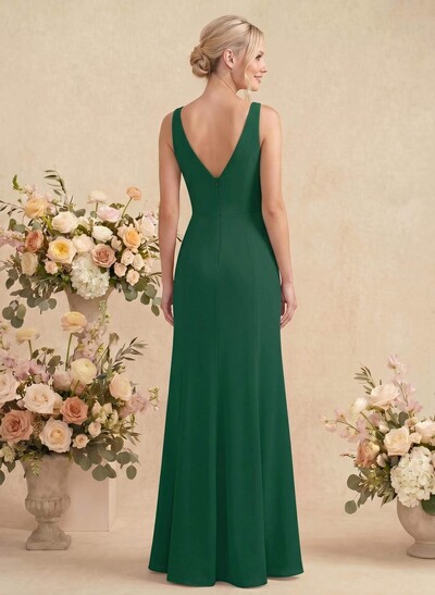 Simple Trumpet/Mermaid Plunge Neck Floor-Length Chiffon Bridesmaid With Split Front