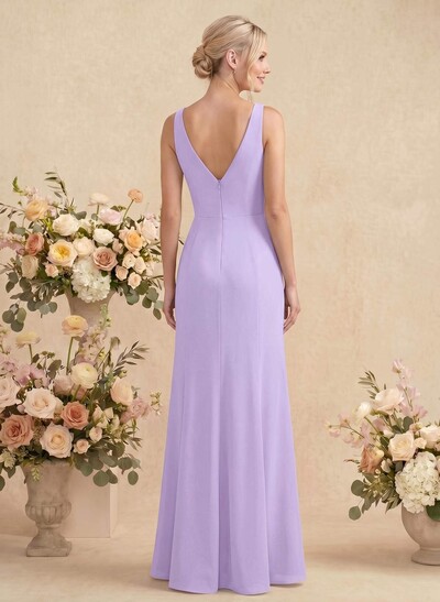 Simple Trumpet/Mermaid Plunge Neck Floor-Length Chiffon Bridesmaid With Split Front