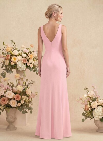 Simple Trumpet/Mermaid Plunge Neck Floor-Length Chiffon Bridesmaid With Split Front