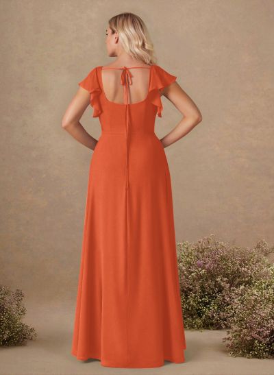 Sweet & Flow A-Line Square Neckline Chiffon Bridesmaid With Ruffle/Split Front