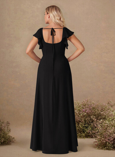 Sweet & Flow A-Line Square Neckline Chiffon Bridesmaid With Ruffle/Split Front