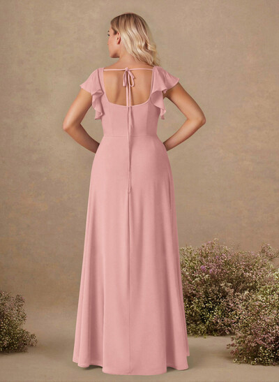 Sweet & Flow A-Line Square Neckline Chiffon Bridesmaid With Ruffle/Split Front