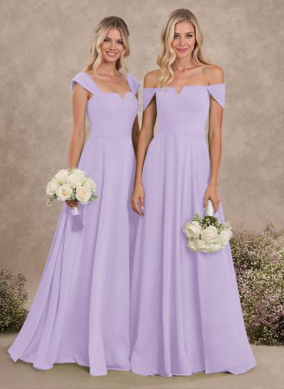 Elegant Square Neckline A-Line Floor-Length Chiffon Bridesmaid Dresses