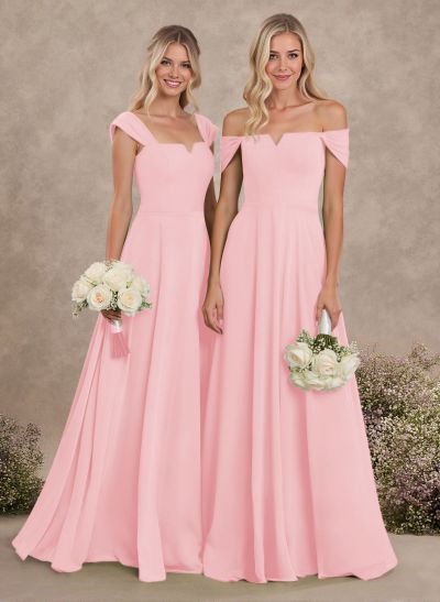 Elegant Square Neckline A-Line Floor-Length Chiffon Bridesmaid Dresses