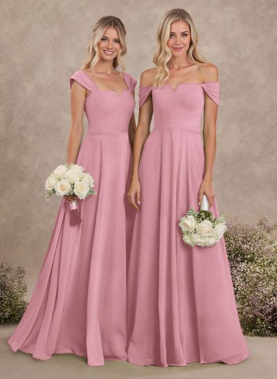 Elegant Square Neckline A-Line Floor-Length Chiffon Bridesmaid Dresses