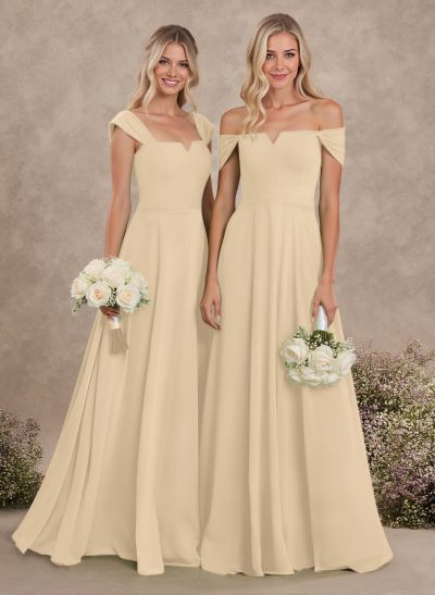 Elegant Square Neckline A-Line Floor-Length Chiffon Bridesmaid Dresses