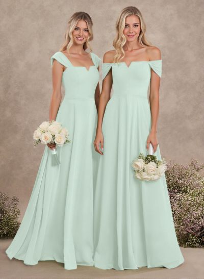 Elegant Square Neckline A-Line Floor-Length Chiffon Bridesmaid Dresses