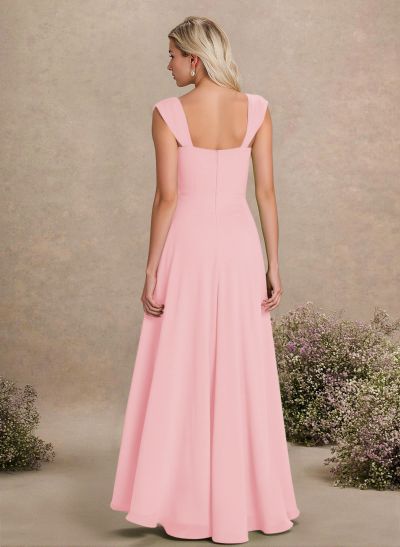 Elegant Square Neckline A-Line Floor-Length Chiffon Bridesmaid Dresses