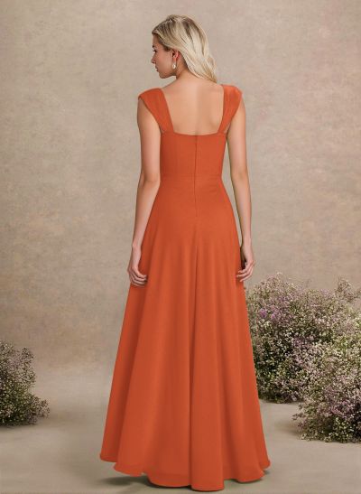 Elegant Square Neckline A-Line Floor-Length Chiffon Bridesmaid Dresses