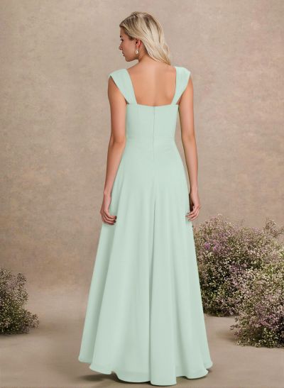 Elegant Square Neckline A-Line Floor-Length Chiffon Bridesmaid Dresses