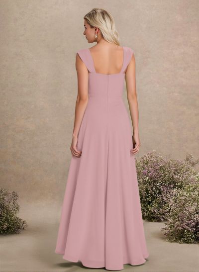 Elegant Square Neckline A-Line Floor-Length Chiffon Bridesmaid Dresses