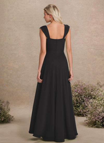 Elegant Square Neckline A-Line Floor-Length Chiffon Bridesmaid Dresses