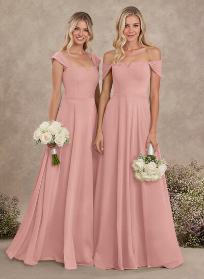 Elegant Square Neckline A-Line Floor-Length Chiffon Bridesmaid Dresses