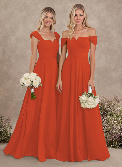 Elegant Square Neckline A-Line Floor-Length Chiffon Bridesmaid Dresses
