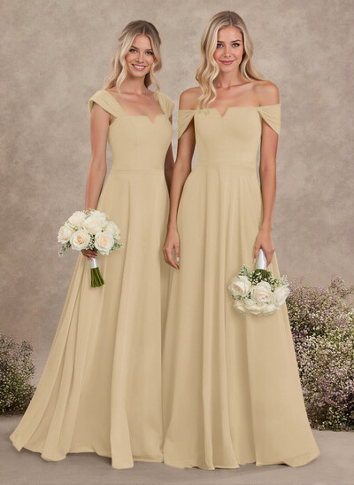 Elegant Square Neckline A-Line Floor-Length Chiffon Bridesmaid Dresses