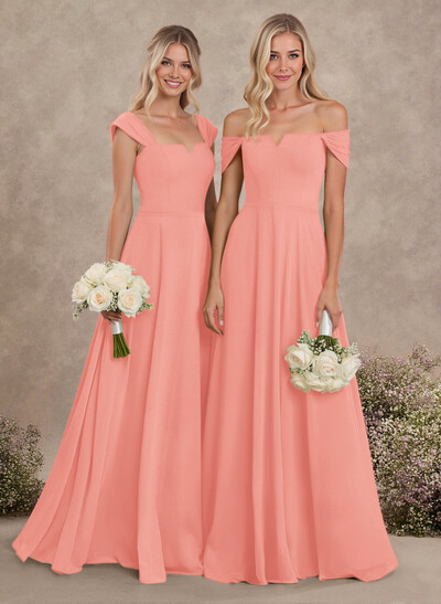 Elegant Square Neckline A-Line Floor-Length Chiffon Bridesmaid Dresses