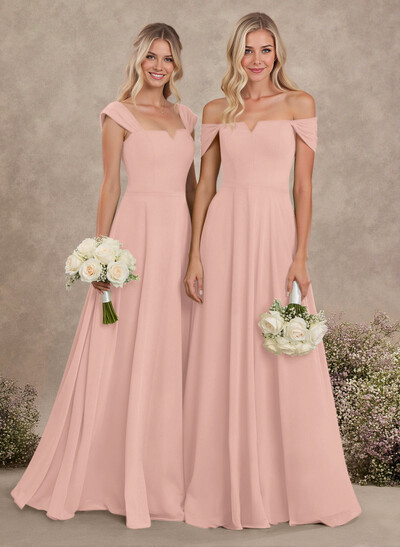 Elegant Square Neckline A-Line Floor-Length Chiffon Bridesmaid Dresses