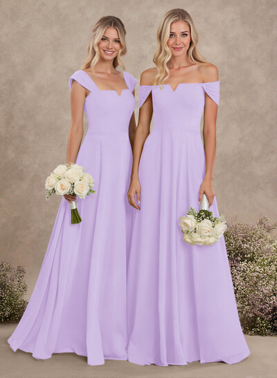 Elegant Square Neckline A-Line Floor-Length Chiffon Bridesmaid Dresses