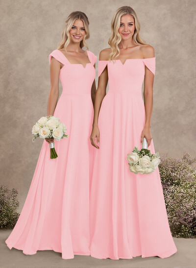 Elegant Square Neckline A-Line Floor-Length Chiffon Bridesmaid Dresses