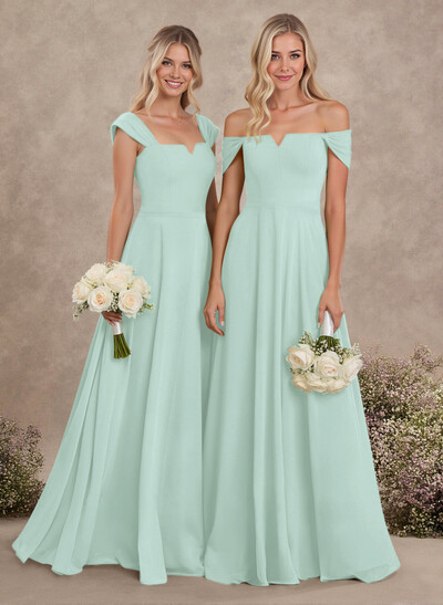 Elegant Square Neckline A-Line Floor-Length Chiffon Bridesmaid Dresses