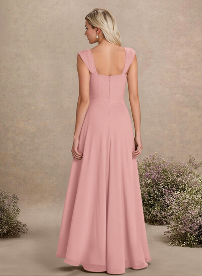 Elegant Square Neckline A-Line Floor-Length Chiffon Bridesmaid Dresses
