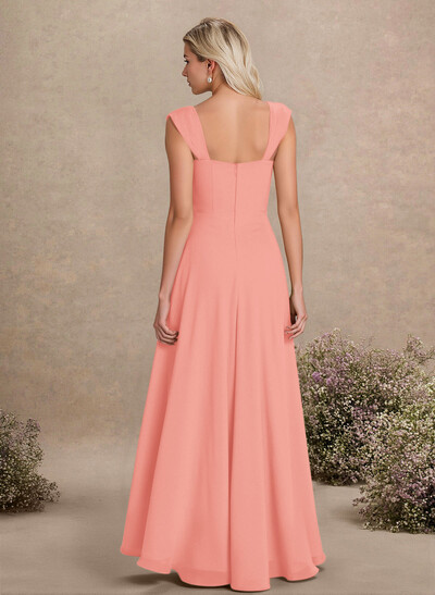 Elegant Square Neckline A-Line Floor-Length Chiffon Bridesmaid Dresses