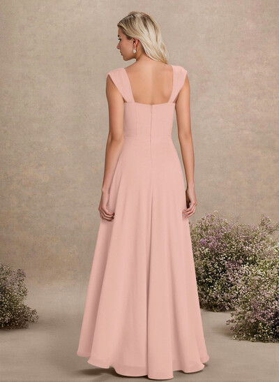 Elegant Square Neckline A-Line Floor-Length Chiffon Bridesmaid Dresses