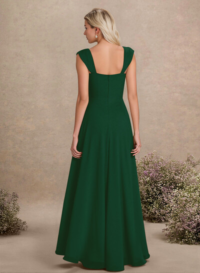 Elegant Square Neckline A-Line Floor-Length Chiffon Bridesmaid Dresses