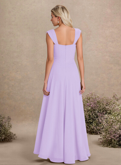 Elegant Square Neckline A-Line Floor-Length Chiffon Bridesmaid Dresses