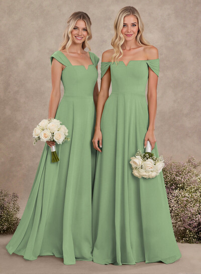 Elegant Square Neckline A-Line Floor-Length Chiffon Bridesmaid Dresses