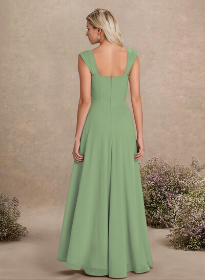Elegant Square Neckline A-Line Floor-Length Chiffon Bridesmaid Dresses