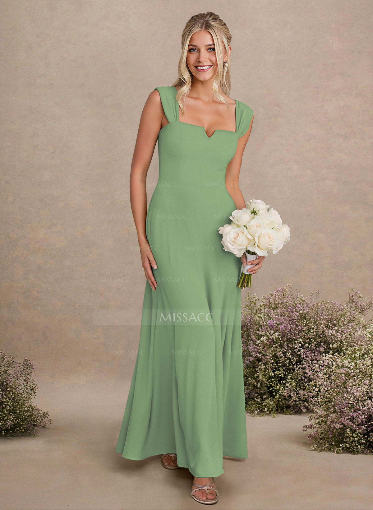 Elegant Square Neckline A-Line Floor-Length Chiffon Bridesmaid Dresses
