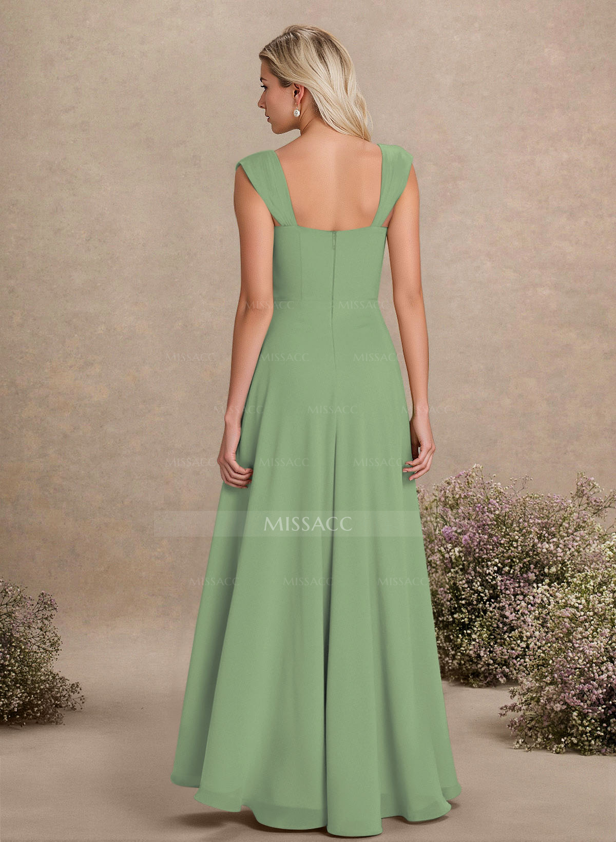 Elegant Square Neckline A-Line Floor-Length Chiffon Bridesmaid Dresses
