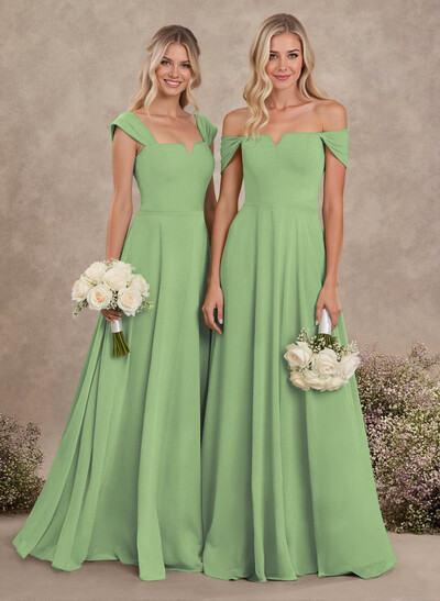 Elegant Square Neckline A-Line Floor-Length Chiffon Bridesmaid Dresses