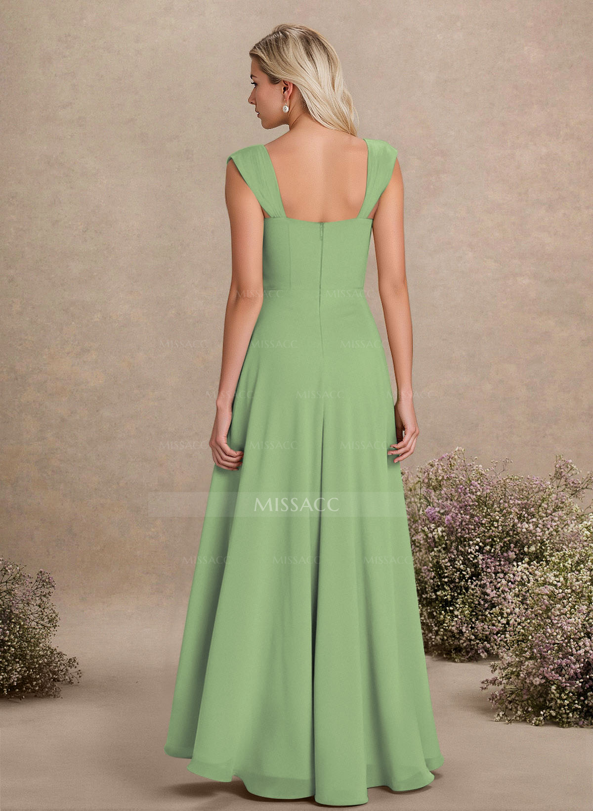 Elegant Square Neckline A-Line Floor-Length Chiffon Bridesmaid Dresses