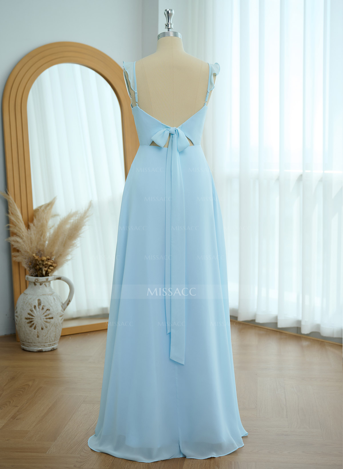 Elegant Square Neckline A-Line Floor-Length Chiffon Bridesmaid Dresses