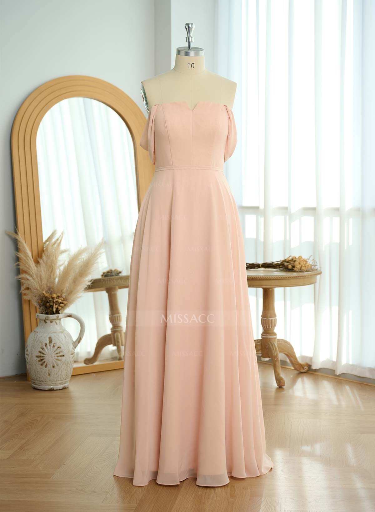 Elegant Square Neckline A-Line Floor-Length Chiffon Bridesmaid Dresses