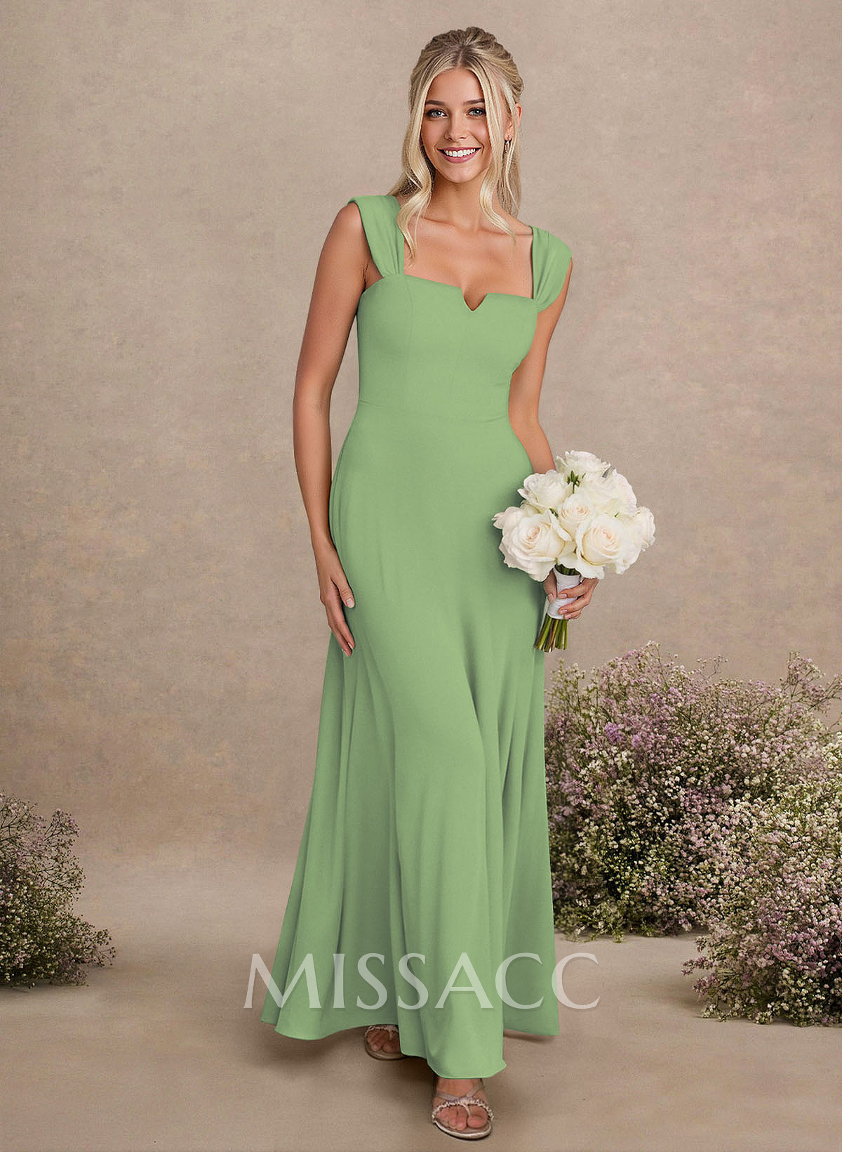 Elegant Square Neckline A-Line Floor-Length Chiffon Bridesmaid Dresses Elegant Square Neckline A-Line Floor-Length Chiffon Bridesmaid Dresses