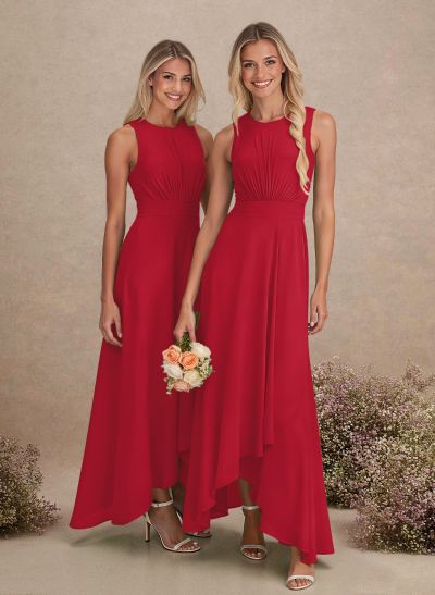 Scoop Neck A-Line Asymmetrical Length Chiffon Bridesmaid Dresses With Bow(s) Scoop Neck A-Line Asymmetrical Length Chiffon Bridesmaid Dresses With Bow(s)