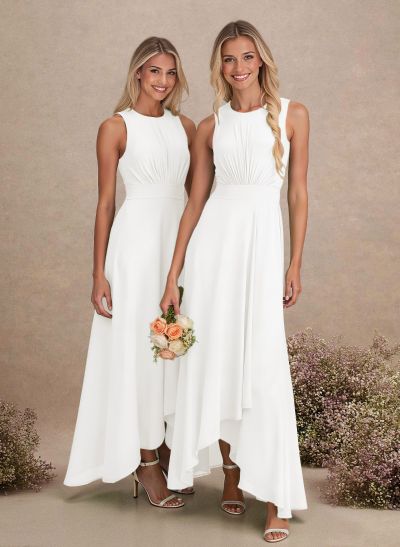 Scoop Neck A-Line Asymmetrical Length Chiffon Bridesmaid Dresses With Bow(s) Scoop Neck A-Line Asymmetrical Length Chiffon Bridesmaid Dresses With Bow(s)