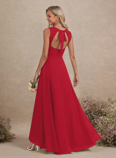 Scoop Neck A-Line Asymmetrical Length Chiffon Bridesmaid Dresses With Bow(s) Scoop Neck A-Line Asymmetrical Length Chiffon Bridesmaid Dresses With Bow(s)