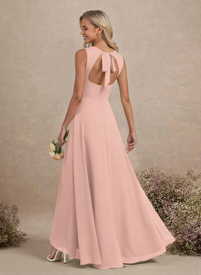 Scoop Neck A-Line Asymmetrical Length Chiffon Bridesmaid Dresses With Bow(s)