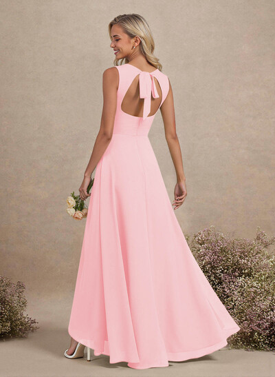 Scoop Neck A-Line Asymmetrical Length Chiffon Bridesmaid Dresses With Bow(s)